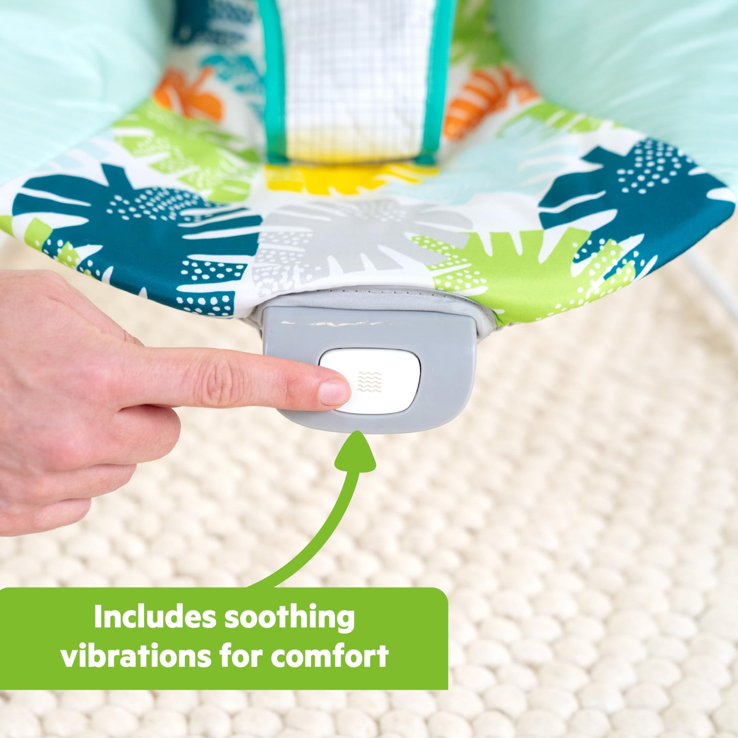 Bright Starts Baby Bouncer Soothing Vibrations Infant Seat - Removable -Toy Bar, Nonslip Feet, 0-6 Months Up to 20 lbs (Safari Fun)