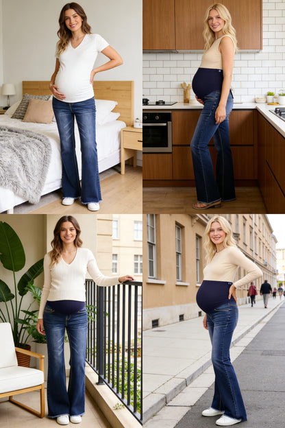 BLENCOT Maternity Jeans for Women Over Belly Pregnancy Pants Comfy Pregnant Jeans Flare Denim Jeans with Pockets