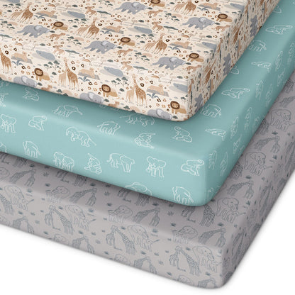 Unnivoll Baby Crib Sheets for Boys Girls, 28x52x8in Fitted Crib Sheet Neutral 3 Pack for Standard Crib and Toddler Mattress, Breathable Soft Microfiber Baby Sheet Blue Gray Planet
