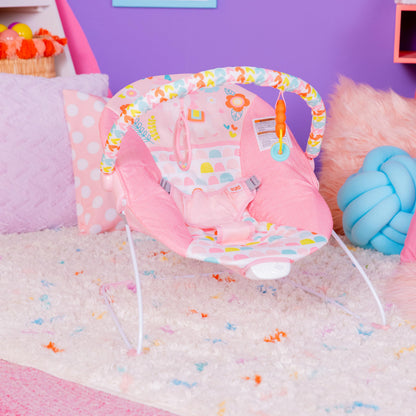 Bright Starts Baby Bouncer Soothing Vibrations Infant Seat - Removable -Toy Bar, Nonslip Feet, 0-6 Months Up to 20 lbs (Safari Fun)