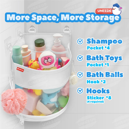 UNEEDE 4.32 Gallons Corner Mounted Bath Toy Storage Holder, Mesh Shower Caddy for Bathtub Organizer, Quick Dry Holder