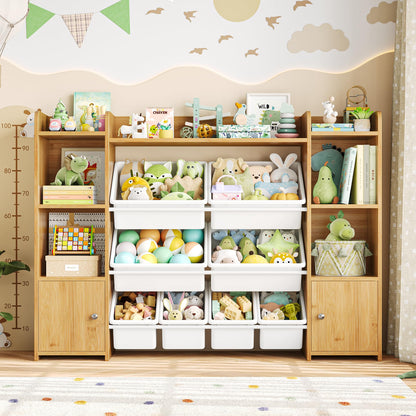 FOTOSOK Toy Storage Organizer with 8 Toy Bins, 55''Large Toy Organizers and Storage with Top Shelf, Toy Storage and Kids Bookshelf with 6 Storage Cubbies, Playroom Storage and Organization Bins, White
