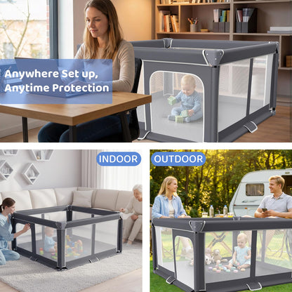 Foldable Baby Playpen - 50"x50" Safety Play Yard for Babies & Toddlers - Indoor & Outdoor Use with Carry Bag - Collapsible, Portable Play Yard, Dark Gray