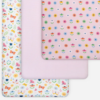 GROW WILD Unicorns & Rainbows Fitted Crib Sheets Girl (3 Pack) - Soft Jersey Cotton Fitted Sheet, Toddler Bed Mattress & Baby Crib Bedding Set for Girls, Baby Girl Nursery Crib - Pink, Purple & White