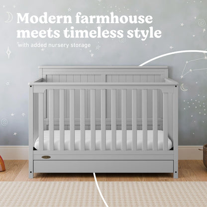 Graco Hadley 5-in-1 Convertible Crib & Changer – GREENGUARD Gold Certified, Fits Standard Crib Mattress, Converts to Toddler Bed and Full Bed, 4 Adjustable Mattress Heights (Pebble Gray)