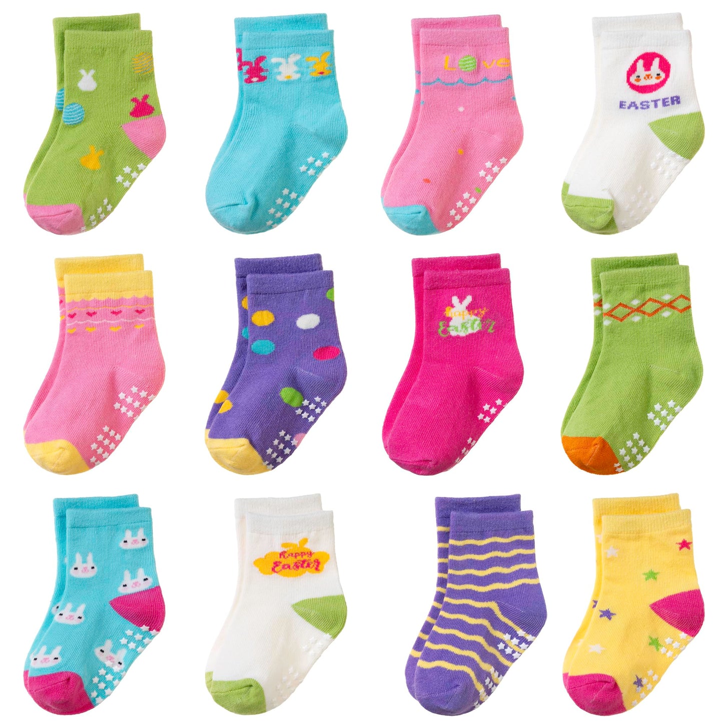 Toddler Non Slip Grips Socks Kids Anti Skid Baby Boys Girls Cotton Crew Socks 12 Pairs