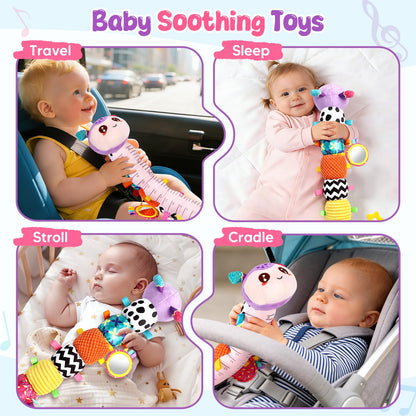 Baby Sensory Toys for 0-6 6-12 Months, Musical Stuffed Caterpillar Animal Toys for Infant 3 6 9 12 18 Months, Tummy Time Toys with Mirror Rattle Crinkle for Newborn Boys Girls Shower Gifts
