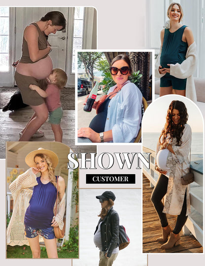 Ekouaer Women Maternity Nursing Pajama Set Breastfeeding Double Layer Pregnancy Pjs Set Sleeveless Top & Shorts with Pockets