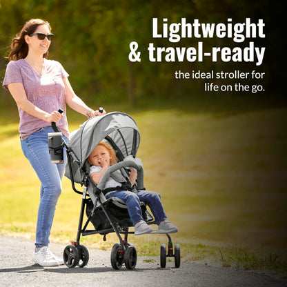 Dream On Me Vista Moonwalk Baby Stroller, Lightweight Travel Umbrella Stroller with Compact Fold, Smooth Ride Wheels, Multi-Position Recline, Spacious Storage Basket with Cup Holder, Light Gray