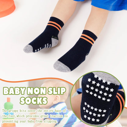Toddler Non Slip Grips Socks Kids Anti Skid Baby Boys Girls Cotton Crew Socks 12 Pairs