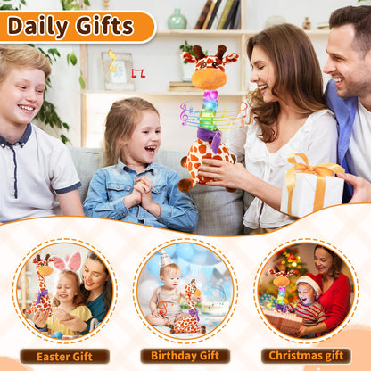 Emoin Dancing Talking Giraffe Baby Toy, Adjustable Volume Baby Giraffe Toys Singing 10 Children's Songs Singing Mimicking Recording Repeating What You Say for Toddlers