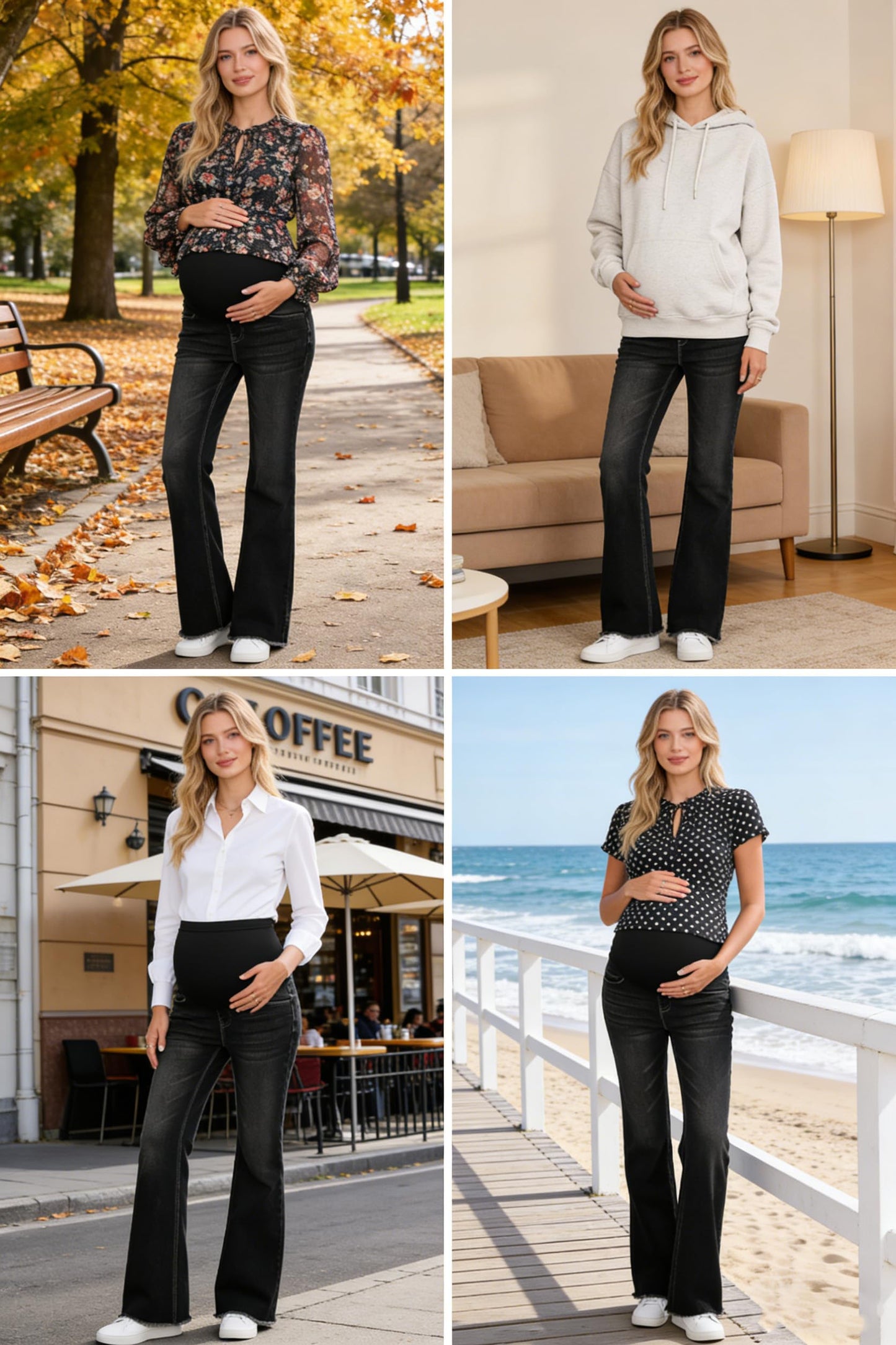 BLENCOT Maternity Jeans for Women Over Belly Pregnancy Pants Comfy Pregnant Jeans Flare Denim Jeans with Pockets