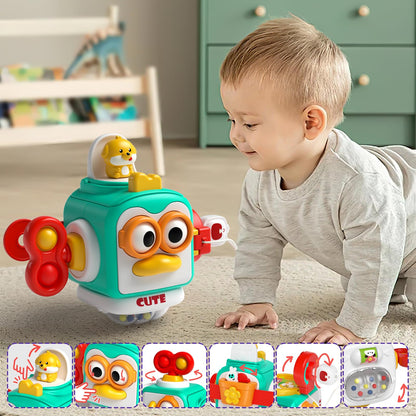 usrela 4 in 1 Baby Toys for 6 12 18 Month, Learning Toys for Babies 6-12 Months, Busy Cube, Stacking Sorter, Piano Xylophone Pull String Travel Toy, Birthday Gifts for Toddlers 1 2 Years Old