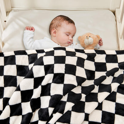 Yurhap Checkered Baby Blanket Fleece Baby Blankets for Boys, Ultra Soft Cozy Fluffy Infant Toddler Newborn Receiving Blankets for Crib Stroller, 30''x40'', Blue