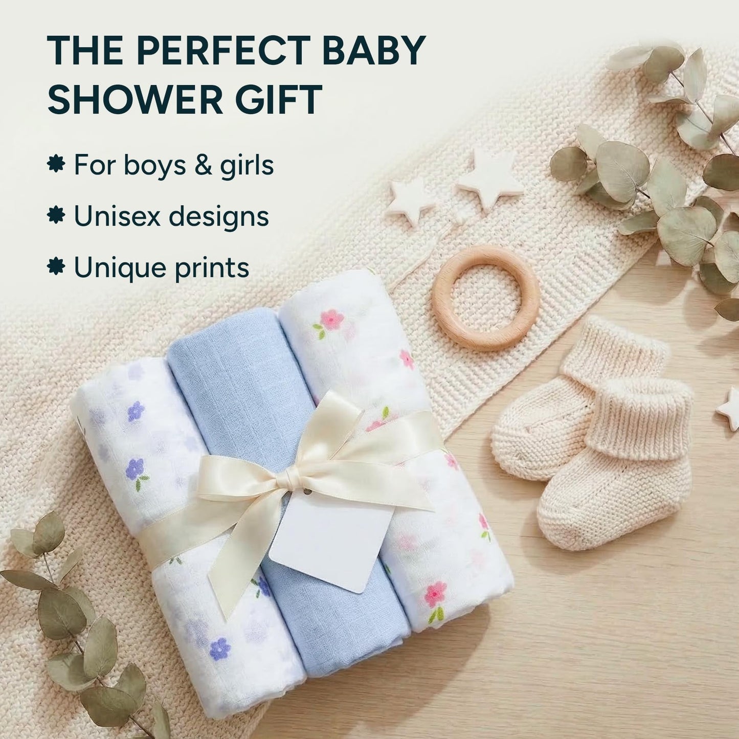 Muslin Swaddle Blankets for Newborns, 3 Pack Multipurpose 100% Organic Cotton, Ultra Soft Breathable Receiving Blanket 47 x 47 inches, Swaddle Wrap for Baby Boys & Girls