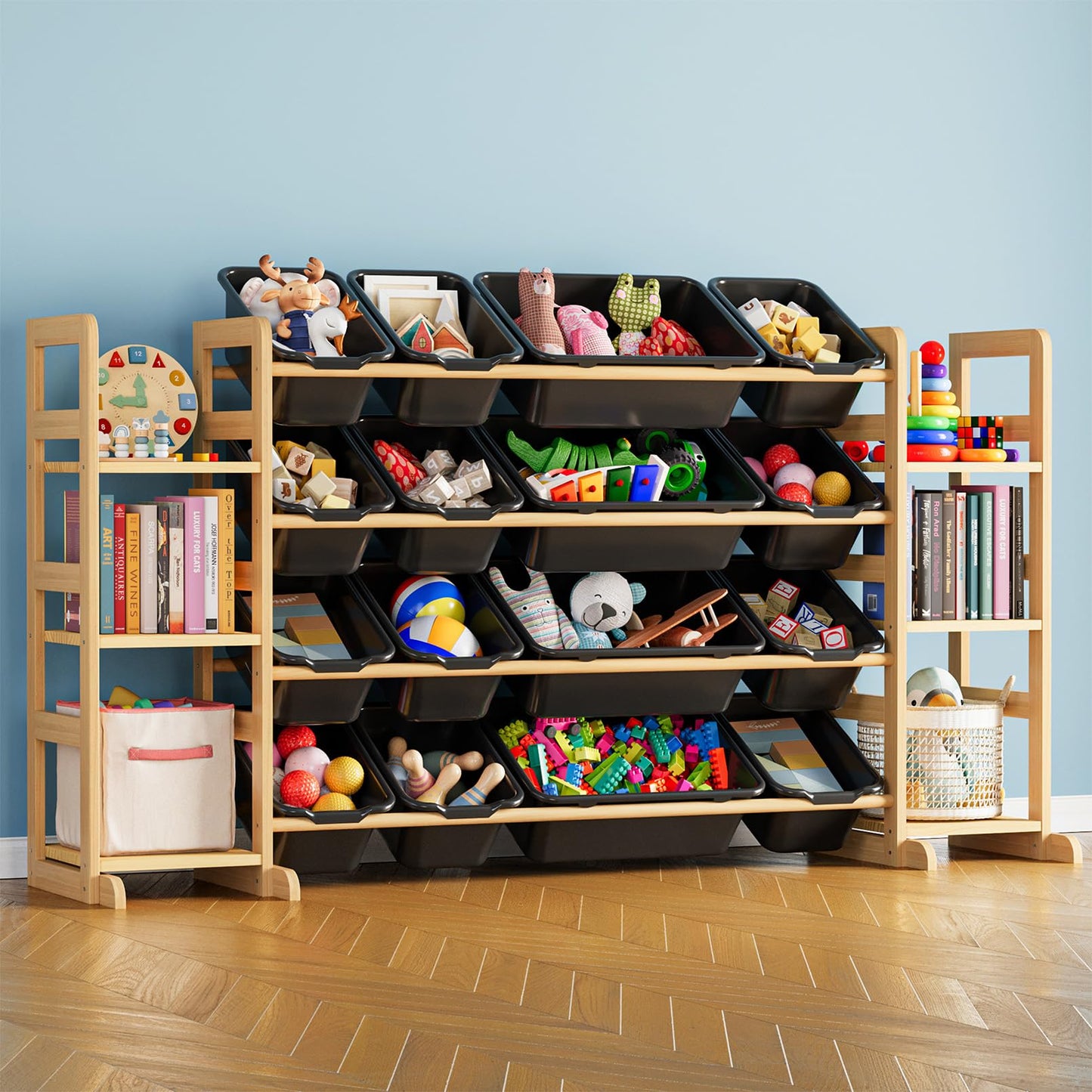 SpaceAid Toy Storage Organizer with 6 Shelves and 12 Bins, Bookshelf/Bookcase, Kids Bin Shelf, Toys Box for Playroom Organization for Bedroom & Room Decor, White, 52.3" W