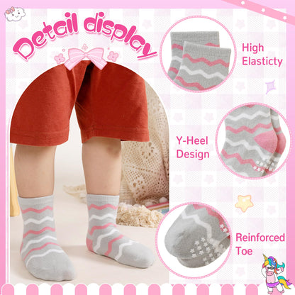 Toddler Non Slip Grips Socks Kids Anti Skid Baby Boys Girls Cotton Crew Socks 12 Pairs
