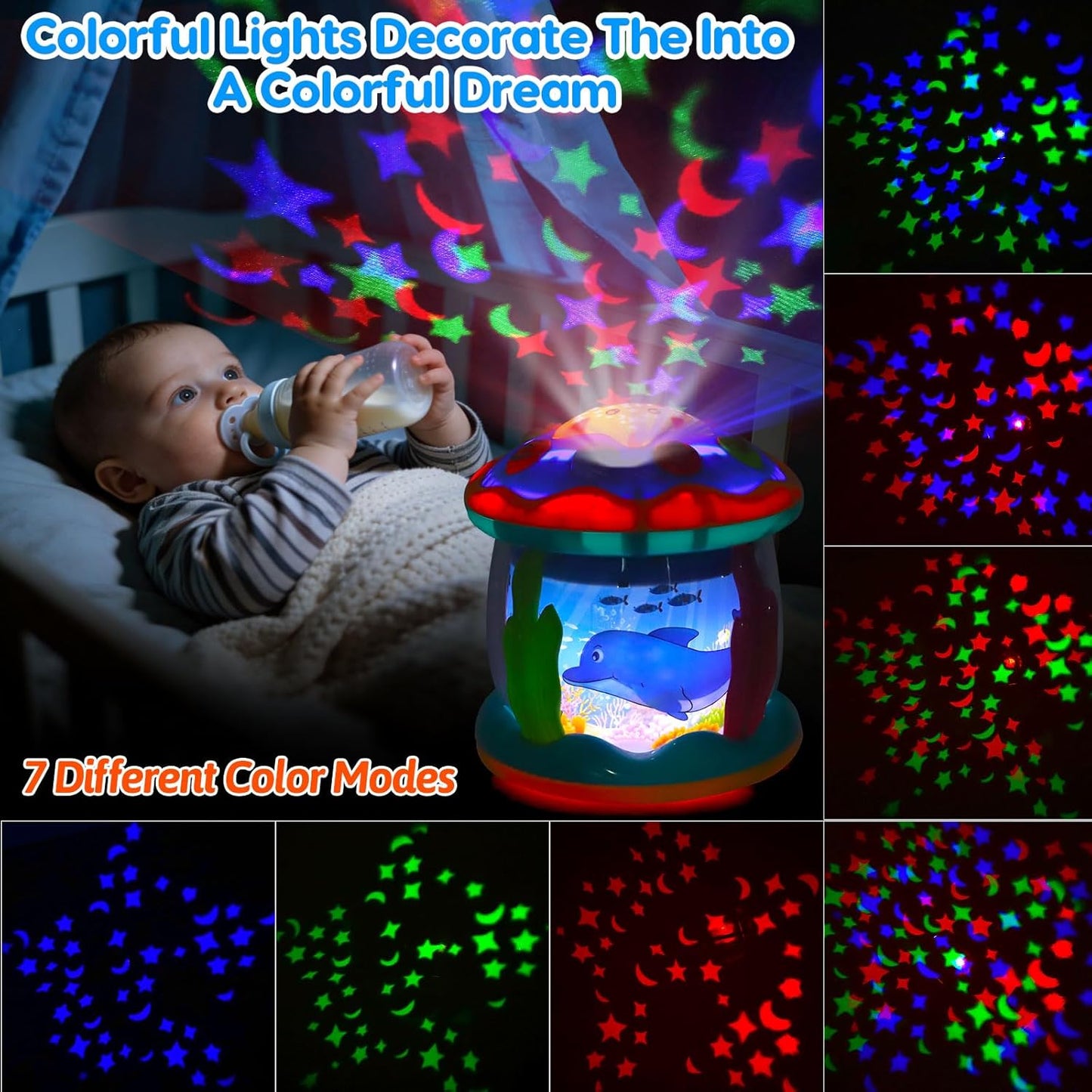 Baby Toys 6-12 Months Ocean Projector Rotating Musical Light Up Tummy Time Toys for Infant 0-6 3-6 Months Baby Aquarium Crawling Toys 4 5 6 7 8 9 12-18 Months Boy Girl 1 Year Old Birthday Shower Gifts