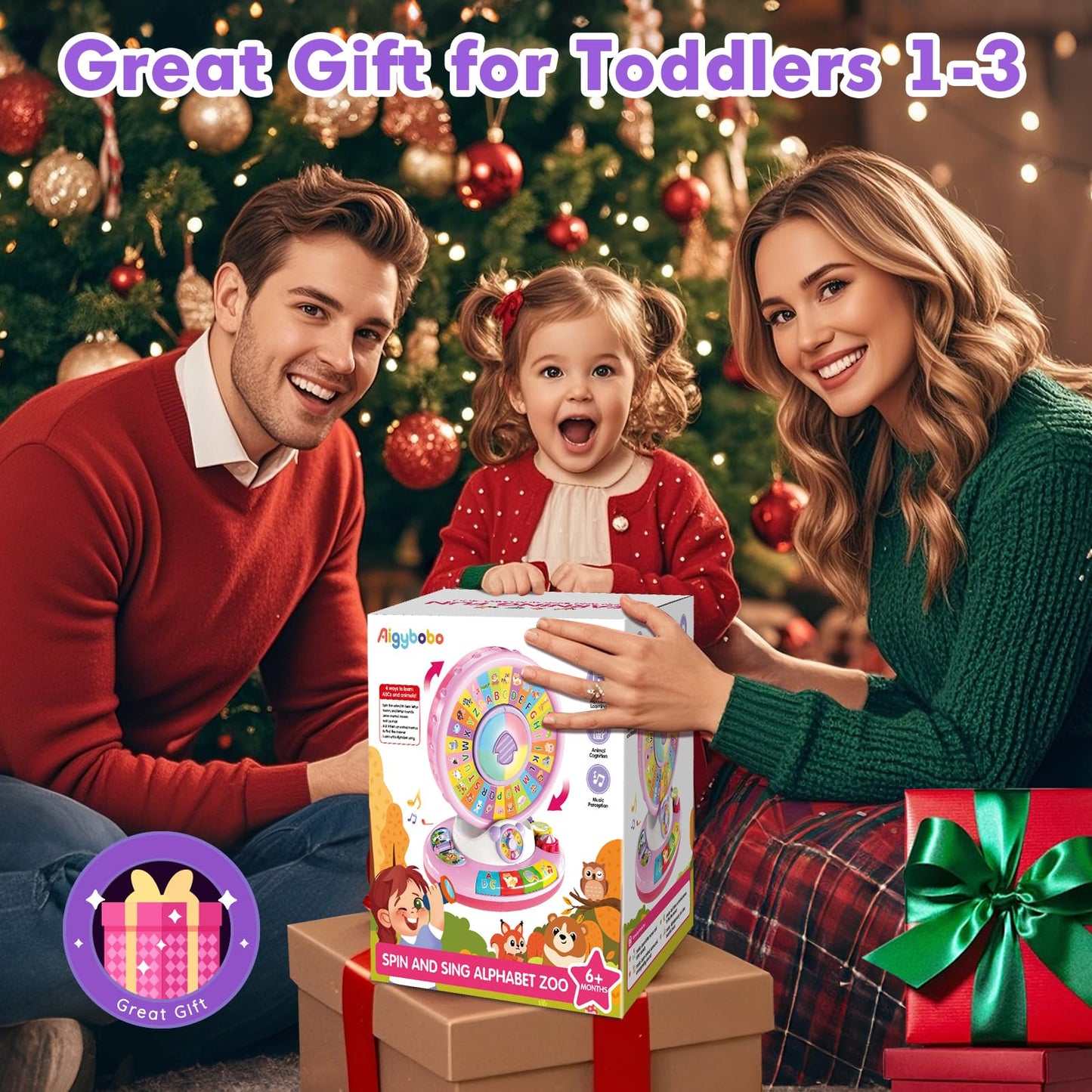 Toys for 1 2 3 Year Old Boys Girls, Spin & Sing ABC Alphabet Learning Zoo with Lights & Sounds, Musical Educational Toy for Toddler 1-3, Christmas 1st Birthday Gifts for Baby Kids Age 12-18 Months+