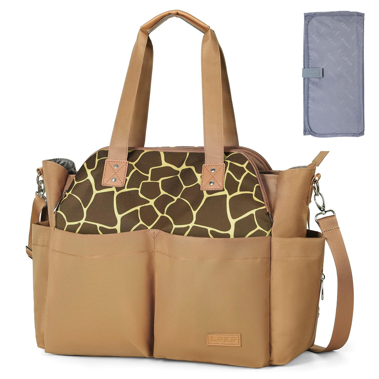 Lekebaby Diaper Bag Tote, 17 Pockets Large Travel Diaper Tote Waterproof with Portable Changing Pad, Mom Crossbody Hospital Bag for Labor Delivery, Baby Essentials for Newborn Gifts, Grey