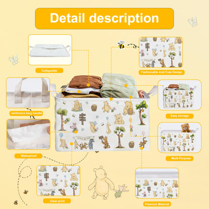 Winnie Nursery Decor, the Pooh Baby Stuff, Winnie Storage Nursery Basket, Large squarecanvas Laundry Hamper With A Waterproof PECoating, Foldable, Toys Bin, Baby Nursery HamperDecor, Star