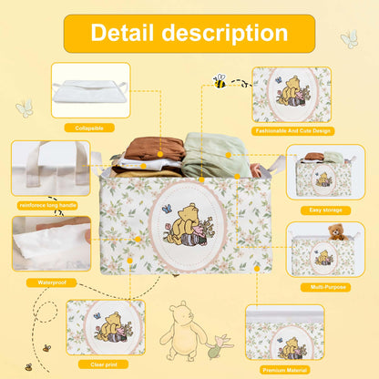 Winnie Nursery Decor, the Pooh Baby Stuff, Winnie Storage Nursery Basket, Large squarecanvas Laundry Hamper With A Waterproof PECoating, Foldable, Toys Bin, Baby Nursery HamperDecor, Star