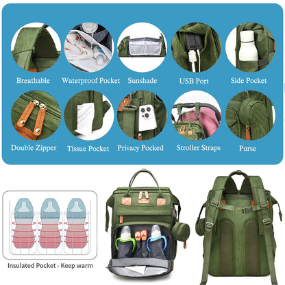 Jeryswet Baby Diaper Bags with Changing Station, Waterproof Large Capacity Diaper Bag Backpack for Moms Dads with USB Charging Port and Stroller Straps, Baby Shower Gifts, Grey