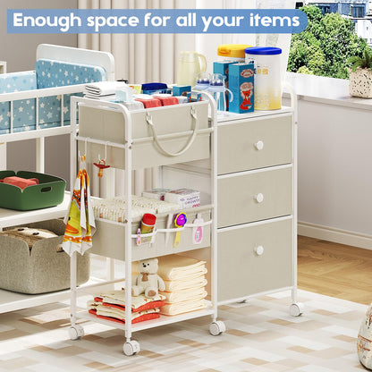 Cidaziya 2In1 Baby Diaper Caddy Organizers and Storage, 3 Tier Rolling Cart with Dividers and Drawers, Mobile Utility Cart Baby Dresser Clothes Organizer for Changing Table, Crib Nursery, Bedroom
