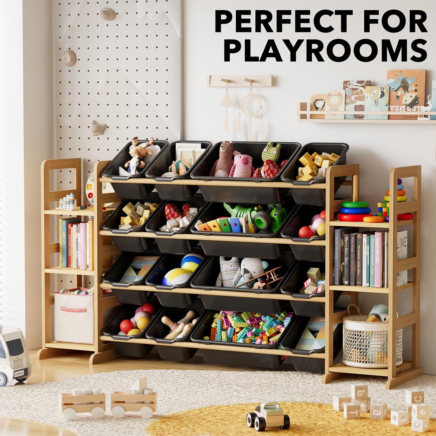 SpaceAid Toy Storage Organizer with 6 Shelves and 12 Bins, Bookshelf/Bookcase, Kids Bin Shelf, Toys Box for Playroom Organization for Bedroom & Room Decor, White, 52.3" W