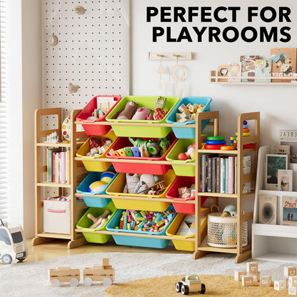 SpaceAid Toy Storage Organizer with 6 Shelves and 12 Bins, Bookshelf/Bookcase, Kids Bin Shelf, Toys Box for Playroom Organization for Bedroom & Room Decor, White, 52.3" W