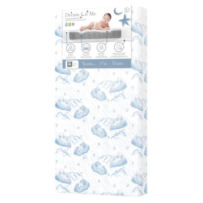 Dream On Me Twilight 5” 88 Coil Inner Spring Crib & Toddler Mattress – Brown Cloud, Greenguard Gold & BSA Certified, Waterproof & Stain-Resistant Cover, Fits Standard Full-Size Cribs & Toddler Beds