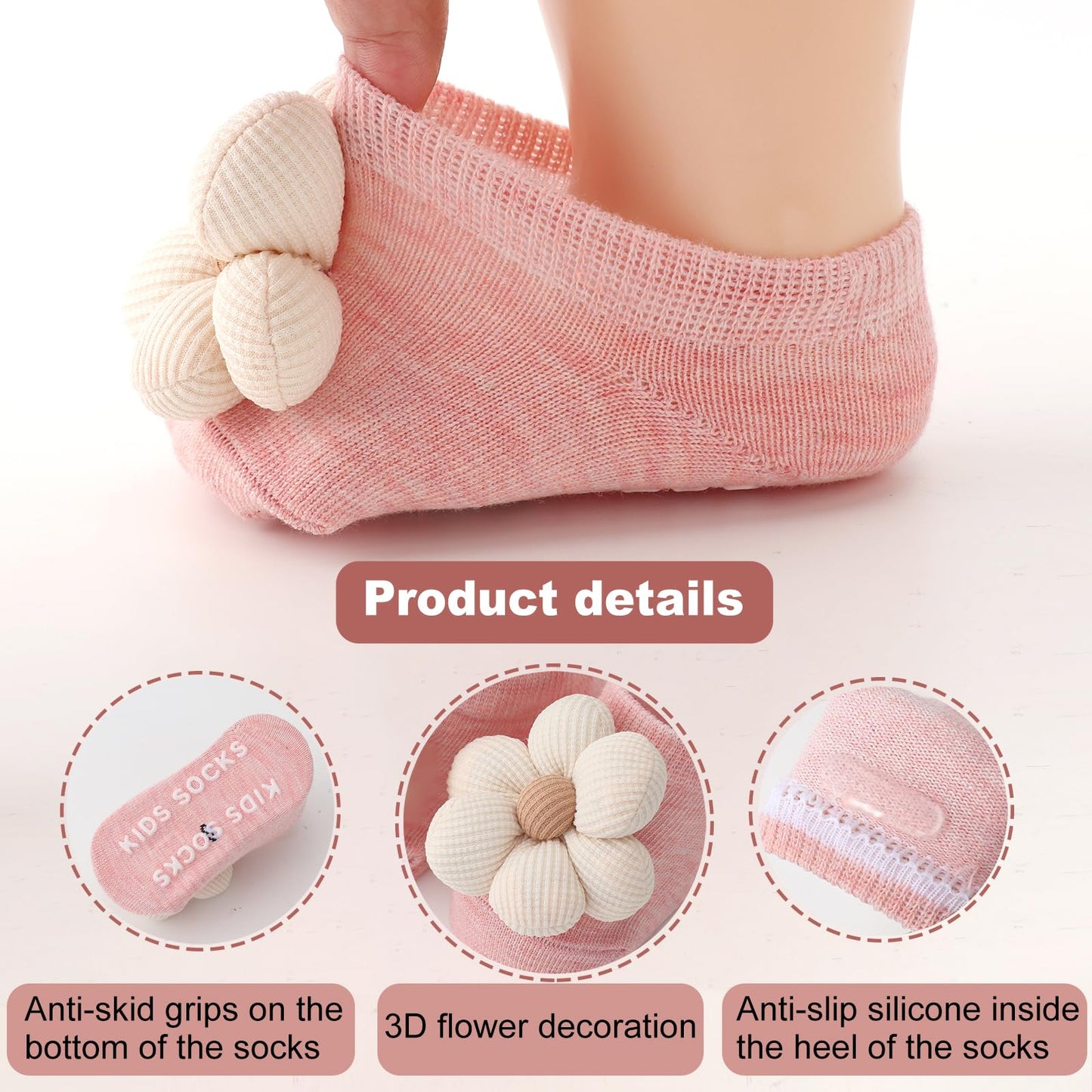 DRESHOW BQUBO Baby Girls Toddler Anti Slip Socks - Cute Frilly Ruffle Grip Ankle Socks for Infant Toddler