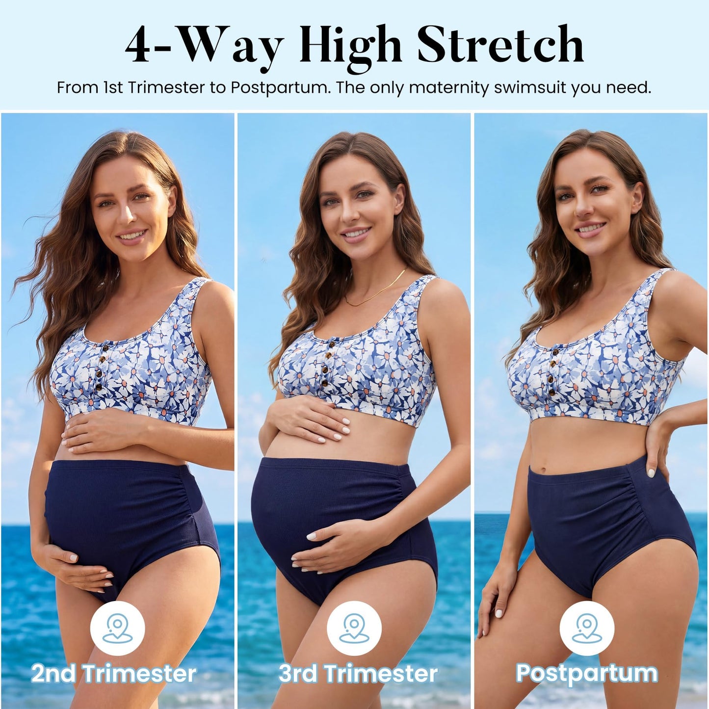 Zando High Waist Maternity Swimsuit Two Piece Pregnancy Swimwear Bikini Bathing Suits for Women Maternity Swimsuits