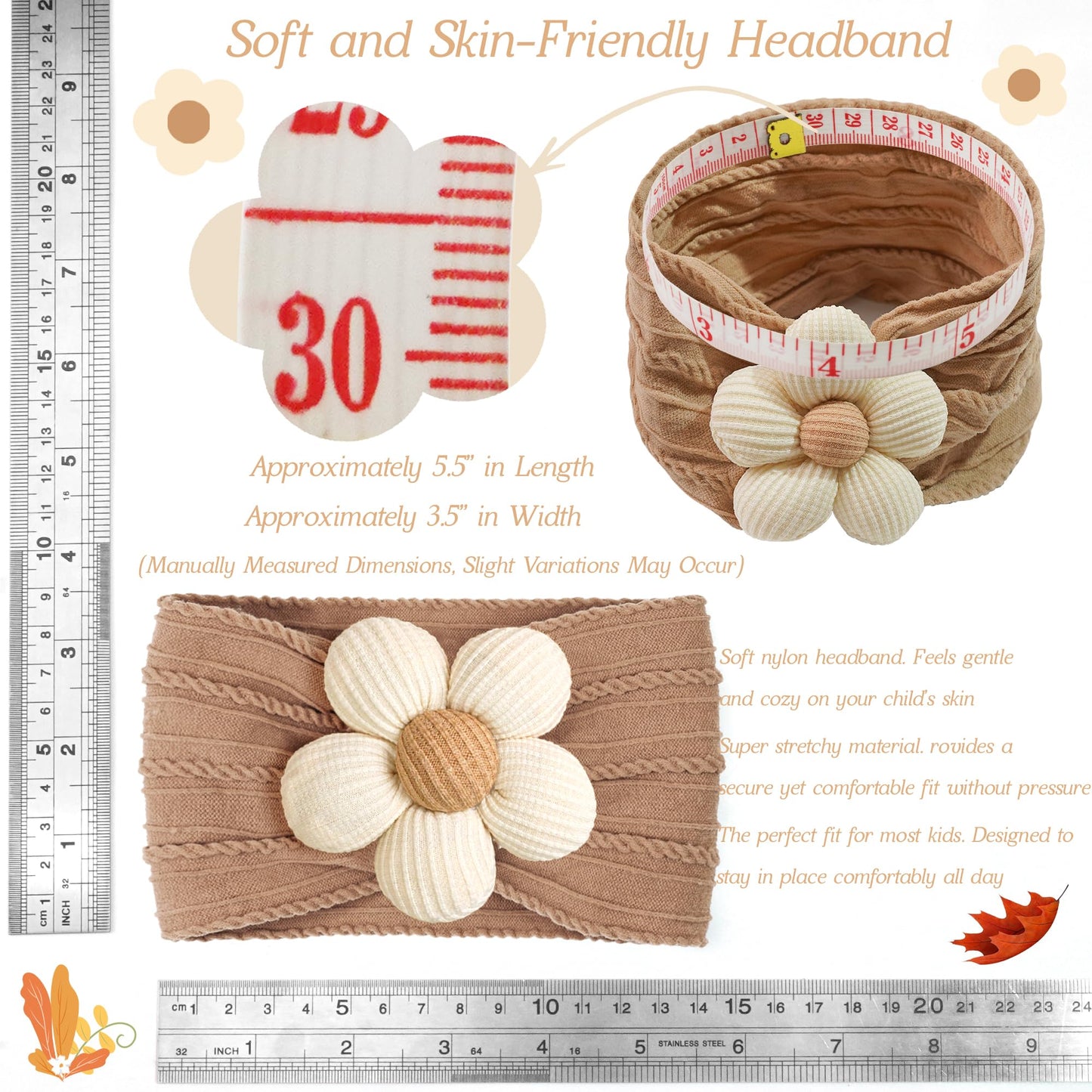 CÉLLOT 5 Pcs Baby Flower Headbands Baby Girls Nylon Headbands Soft Hairbands Hair Accessories for Newborn Infant Toddler Kids