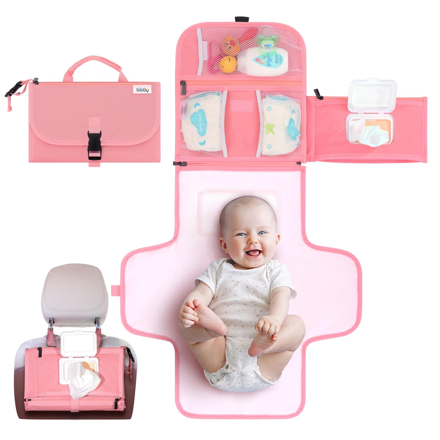Kopi Baby Portable Diaper Changing Pad - Baby Diaper Changer Travel Bag with Wipes Pocket, Smart Design Portable Changing Mat, Infant Travel Station Kit, Gift for Newborn Girl & Boy - Grey, Classic