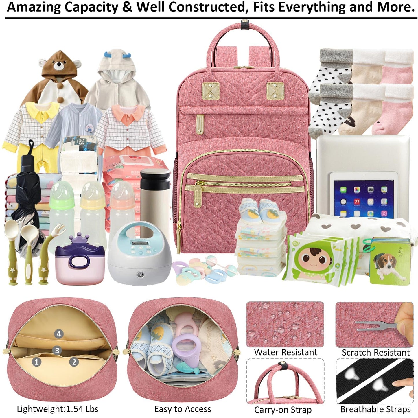 Tenot Diaper Bag Backpack for Women Large Capacity with Insulated Pockets Multifunctional Diaper Bags For Baby Girl Boy Waterproof Baby Bags For Mama Maternity Travel Bag Black