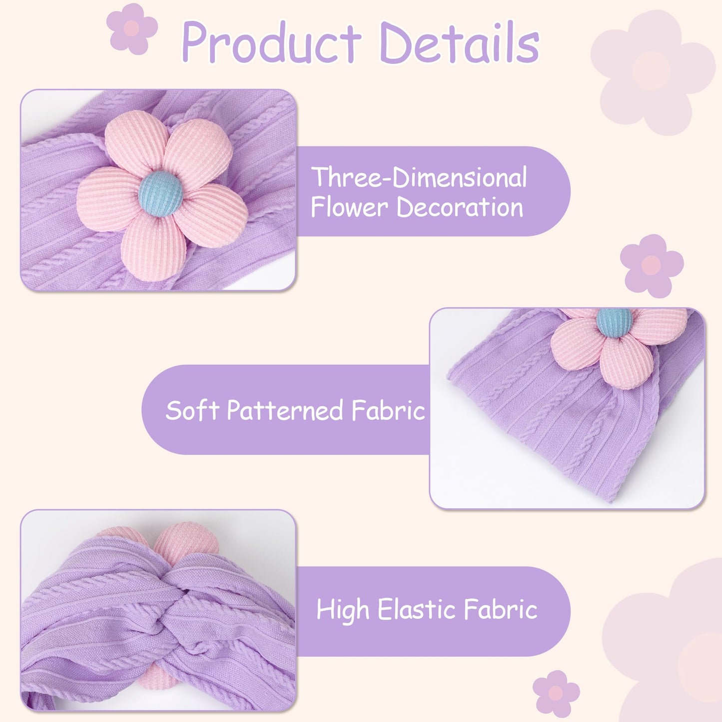 CÉLLOT 5 Pcs Baby Flower Headbands Baby Girls Nylon Headbands Soft Hairbands Hair Accessories for Newborn Infant Toddler Kids