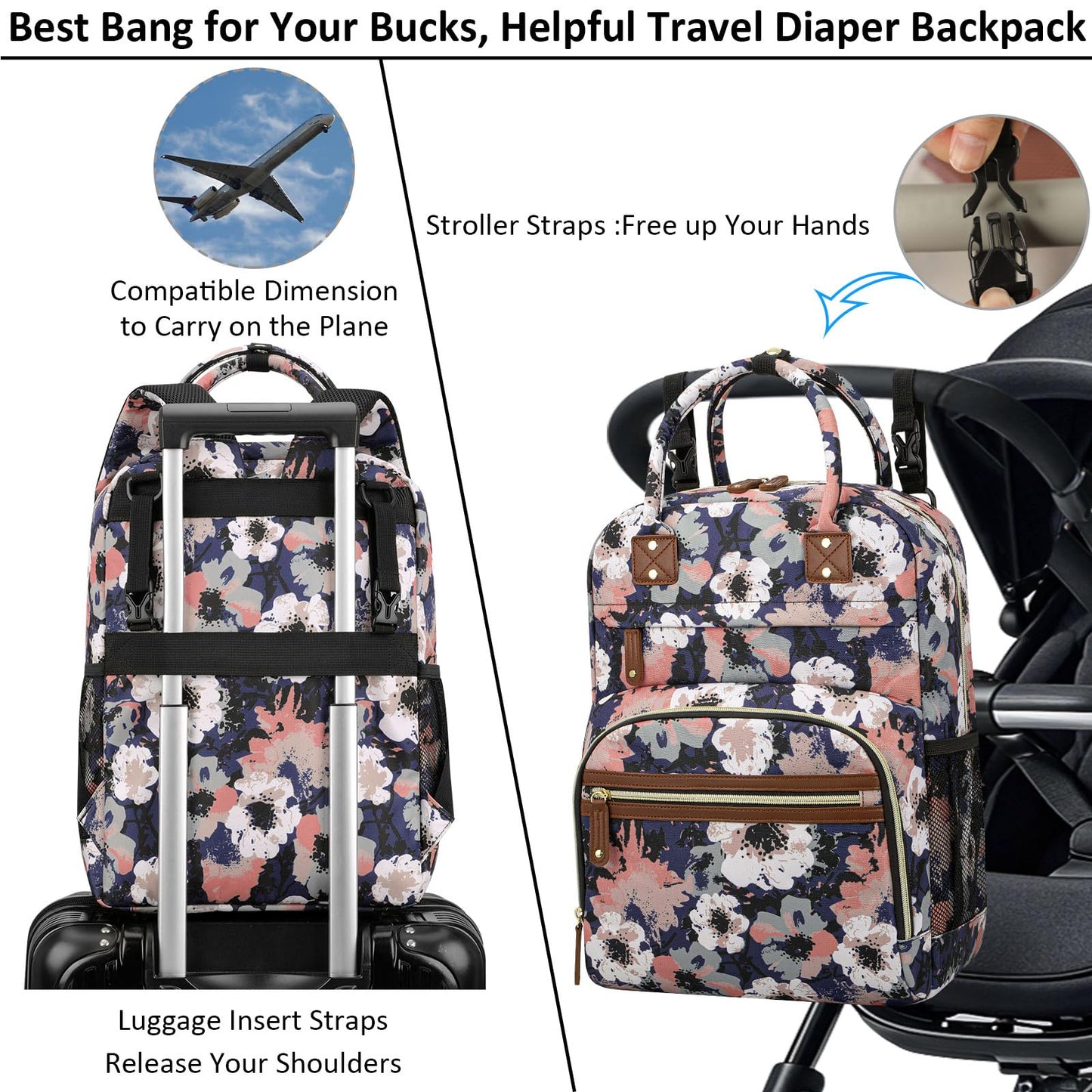 Tenot Diaper Bag Backpack for Women Large Capacity with Insulated Pockets Multifunctional Diaper Bags For Baby Girl Boy Waterproof Baby Bags For Mama Maternity Travel Bag Black