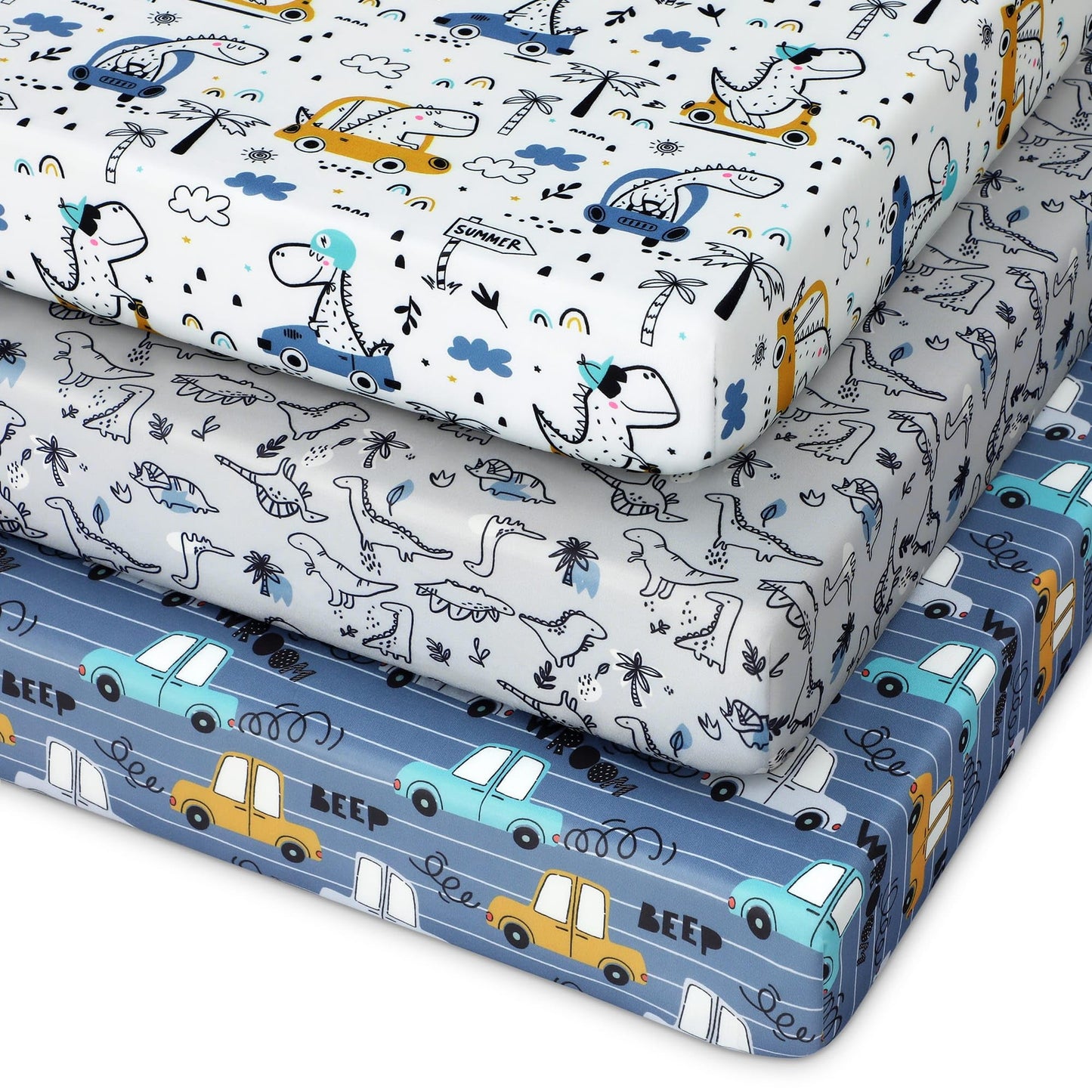 Unnivoll Baby Crib Sheets for Boys Girls, 28x52x8in Fitted Crib Sheet Neutral 3 Pack for Standard Crib and Toddler Mattress, Breathable Soft Microfiber Baby Sheet Blue Gray Planet