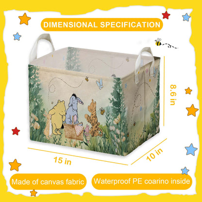 Winnie Nursery Decor, the Pooh Baby Stuff, Winnie Storage Nursery Basket, Large squarecanvas Laundry Hamper With A Waterproof PECoating, Foldable, Toys Bin, Baby Nursery HamperDecor, Star