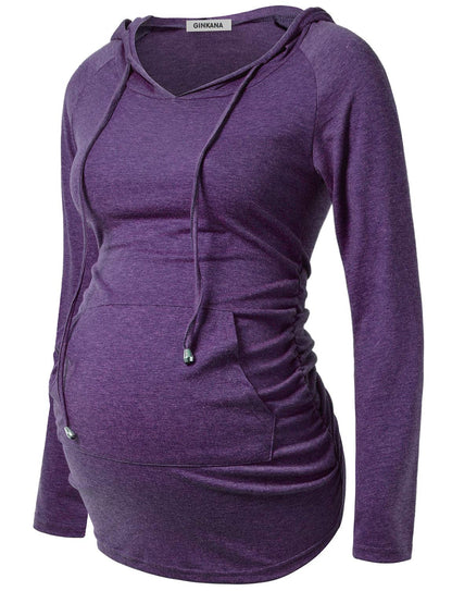 GINKANA Maternity Hoodie Long Sleeves Shirts Casual Maternity Top Pregnancy Sweatshirt Casual Clothes
