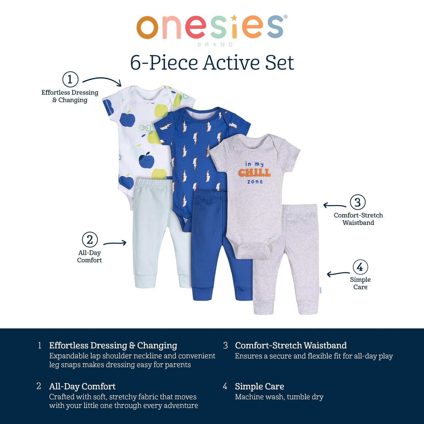 Onesies Brand Unisex Baby 3 Outfit Bundle Mix Match Pants Set