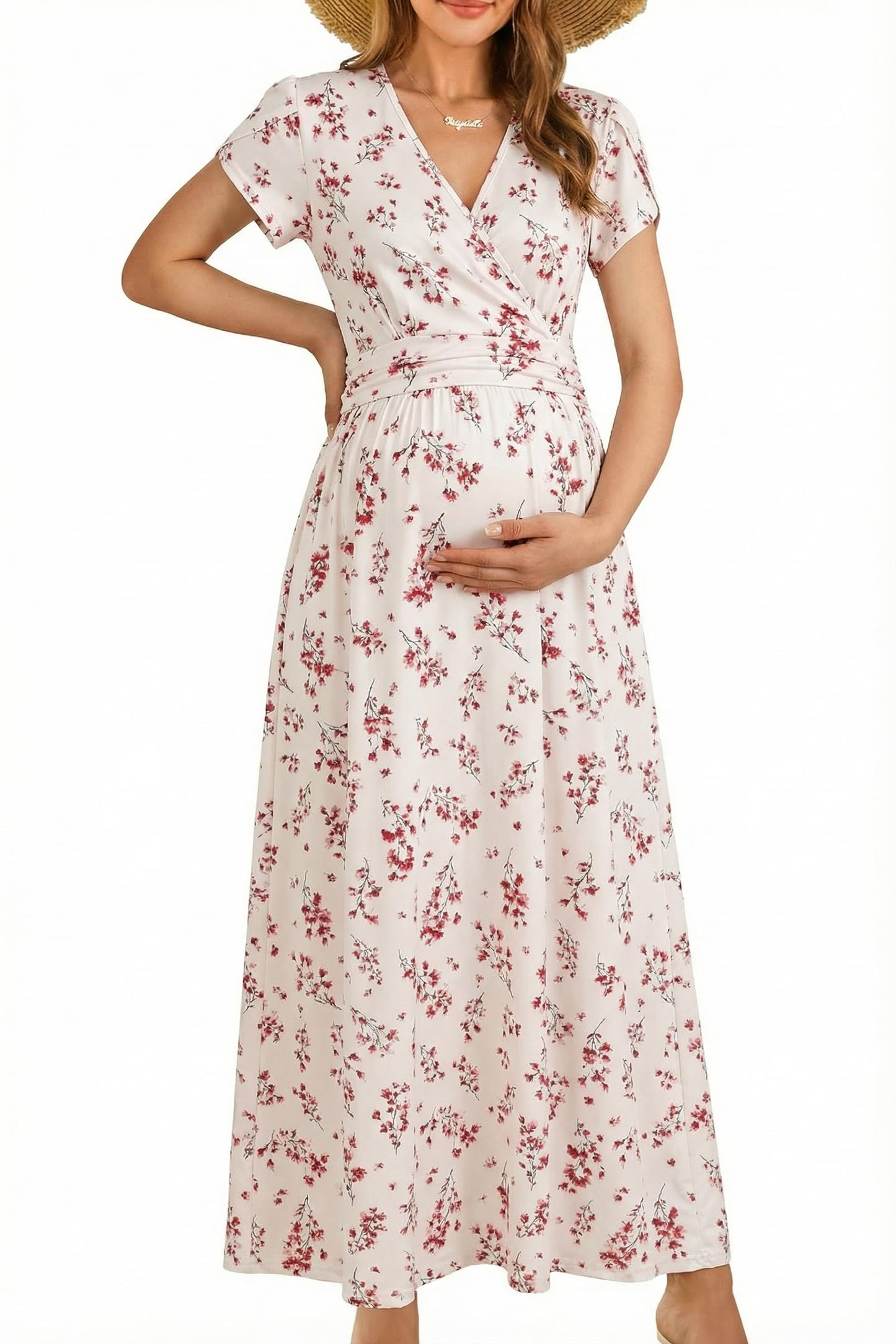 OUGES Maternity Maxi Dress Wrap Baby Shower Pregnancy Dresses for Photoshoot Maternity Outfits Summer Clothes 2026