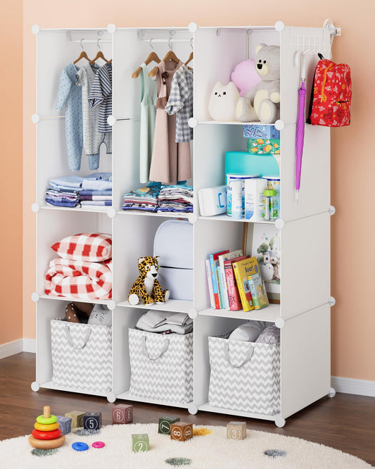 CUBEDIY Baby Closet Organizer for Nursery: Durable Baby Wardrobe for Closet - Customizable Baby Dresser Amoire Shelves - Waterproof Shelf Clothes Organizer w/Wall Fixation (White) | Durable, for Closet, Customizable, Amoire Shelves, Waterproof, Wall Fixat