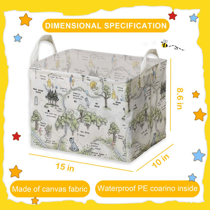 Winnie Nursery Decor, the Pooh Baby Stuff, Winnie Storage Nursery Basket, Large squarecanvas Laundry Hamper With A Waterproof PECoating, Foldable, Toys Bin, Baby Nursery HamperDecor, Star