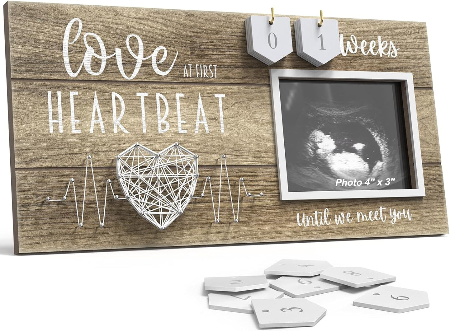 Baby Sonogram Picture Frame with Countdown Weeks - Standard 4"x3" Ultrasound Photo - Pregnancy Announcements Ideas - Gender Reveal Baby-Shower Gift - New Mom Expecting Parents to Be Keepsake Gifts