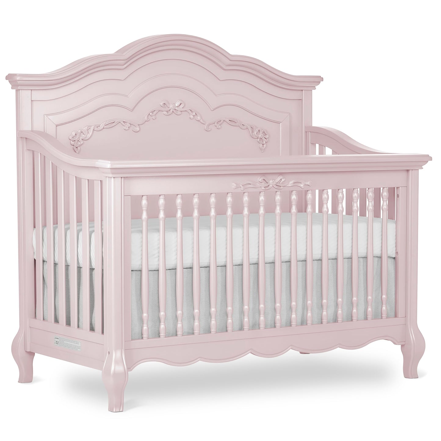 Evolur Aurora 5-in-1 Convertible Full-Size Baby Crib in Ivory Lace, GreenGuard Gold & JPMA, 3 Mattress HeightsRibbon Bow Scrollwork & Queen Anne Feet, Converts to Toddler, Day & Full-Size Bed