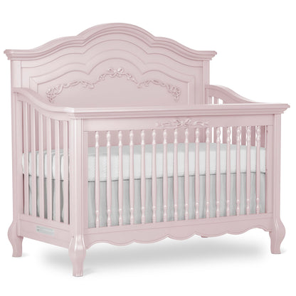 Evolur Aurora 5-in-1 Convertible Full-Size Baby Crib in Ivory Lace, GreenGuard Gold & JPMA, 3 Mattress HeightsRibbon Bow Scrollwork & Queen Anne Feet, Converts to Toddler, Day & Full-Size Bed