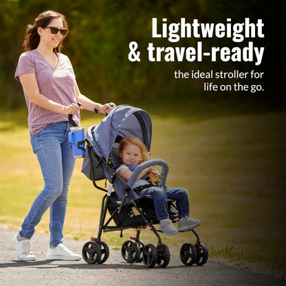 Dream On Me Vista Moonwalk Baby Stroller, Lightweight Travel Umbrella Stroller with Compact Fold, Smooth Ride Wheels, Multi-Position Recline, Spacious Storage Basket with Cup Holder, Light Gray