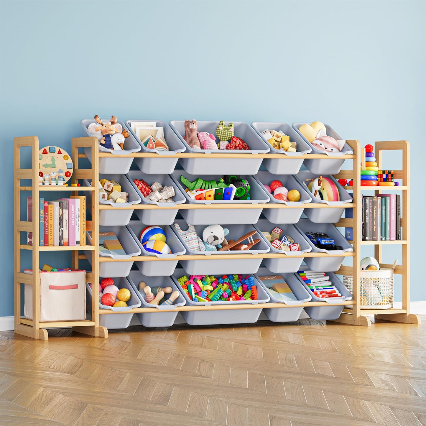 SpaceAid Toy Storage Organizer with 6 Shelves and 12 Bins, Bookshelf/Bookcase, Kids Bin Shelf, Toys Box for Playroom Organization for Bedroom & Room Decor, White, 52.3" W